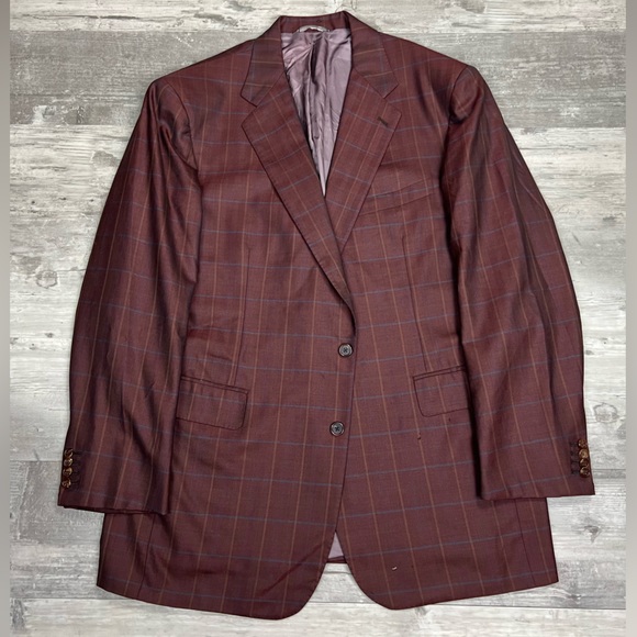 Bespoke Michael Christopher Maroon Plaid Sport Coat 48L - Picture 1 of 9